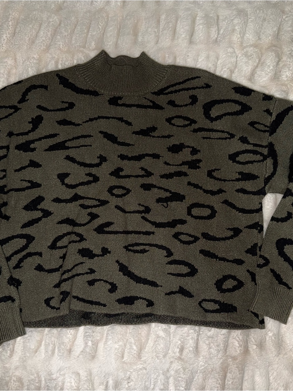 Olive Green Leopard Print Knit Pullover